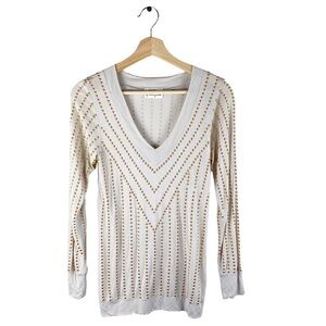 Torn by Ronny Kobo V Neck Gold Studded Top